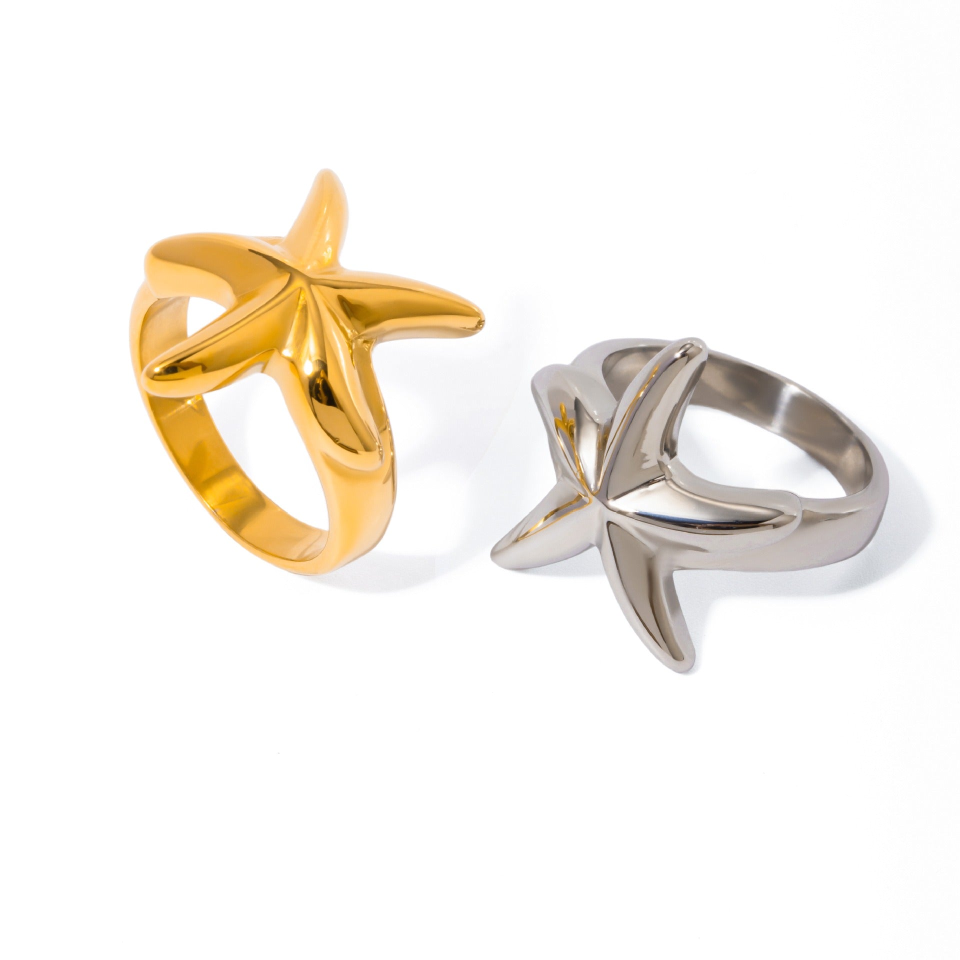 Kaze Starfish Design Beach Style Ring | 18K Gold Coastal Ring in Gold &amp; Silver Sizes 6–8