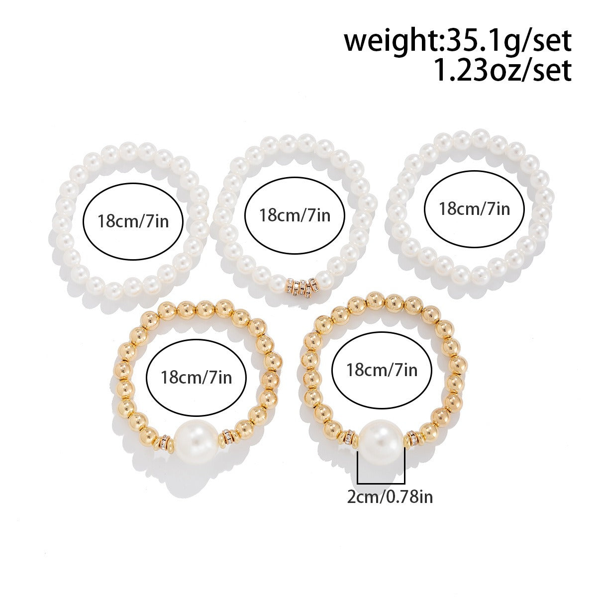 Kaze Pearl Stacking Bracelet | 18K Gold Multi-Layer Pearl Bracelet in White &amp; Gold