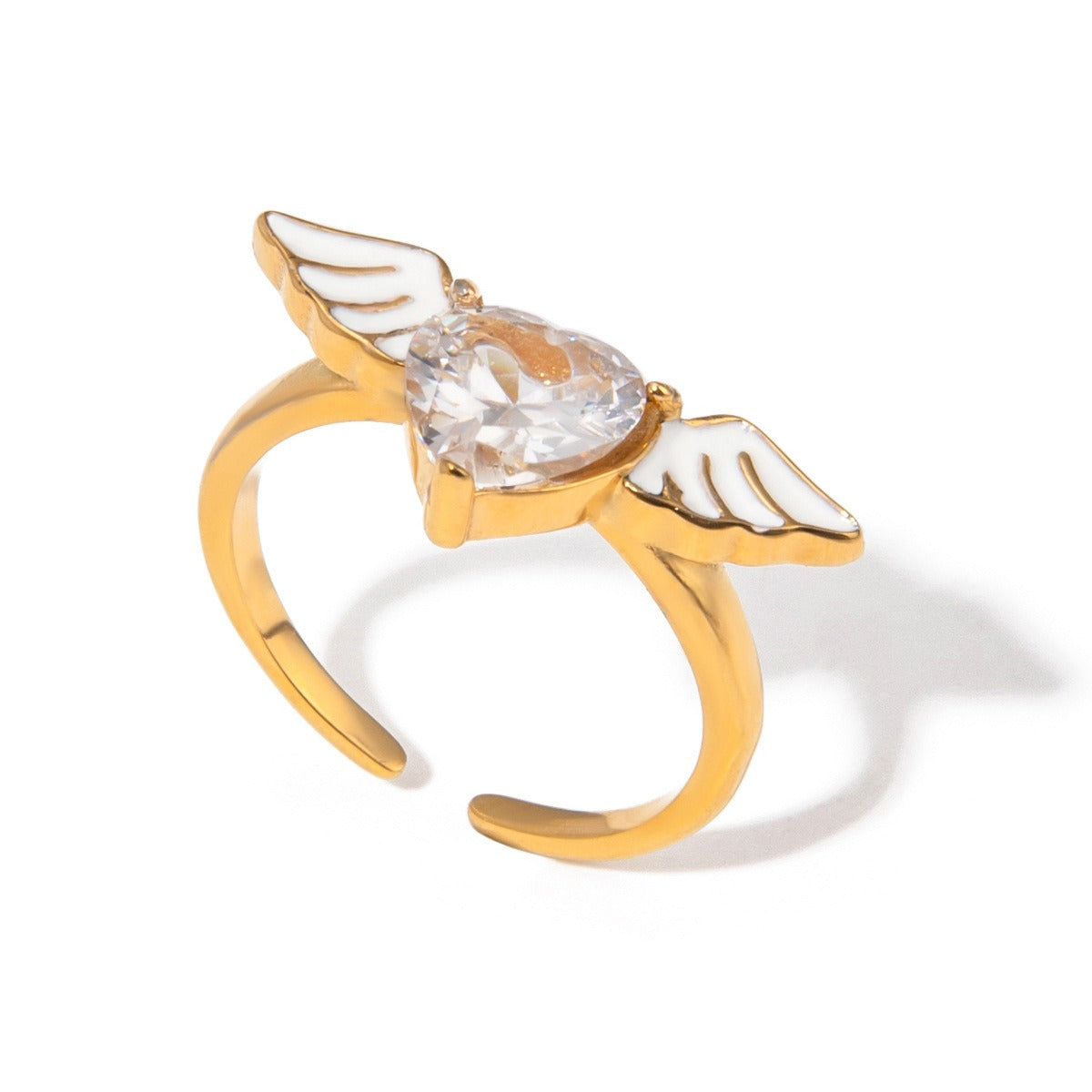 Kaze Angel Wings Heart Gemstone Ring | 18K Gold Adjustable Ring for Women Adjustable