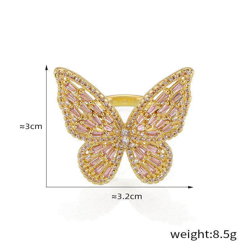 Kaze Butterfly Zircon Ring | 18K Gold Inlaid Zircon Ring for Women Pink Adjustable