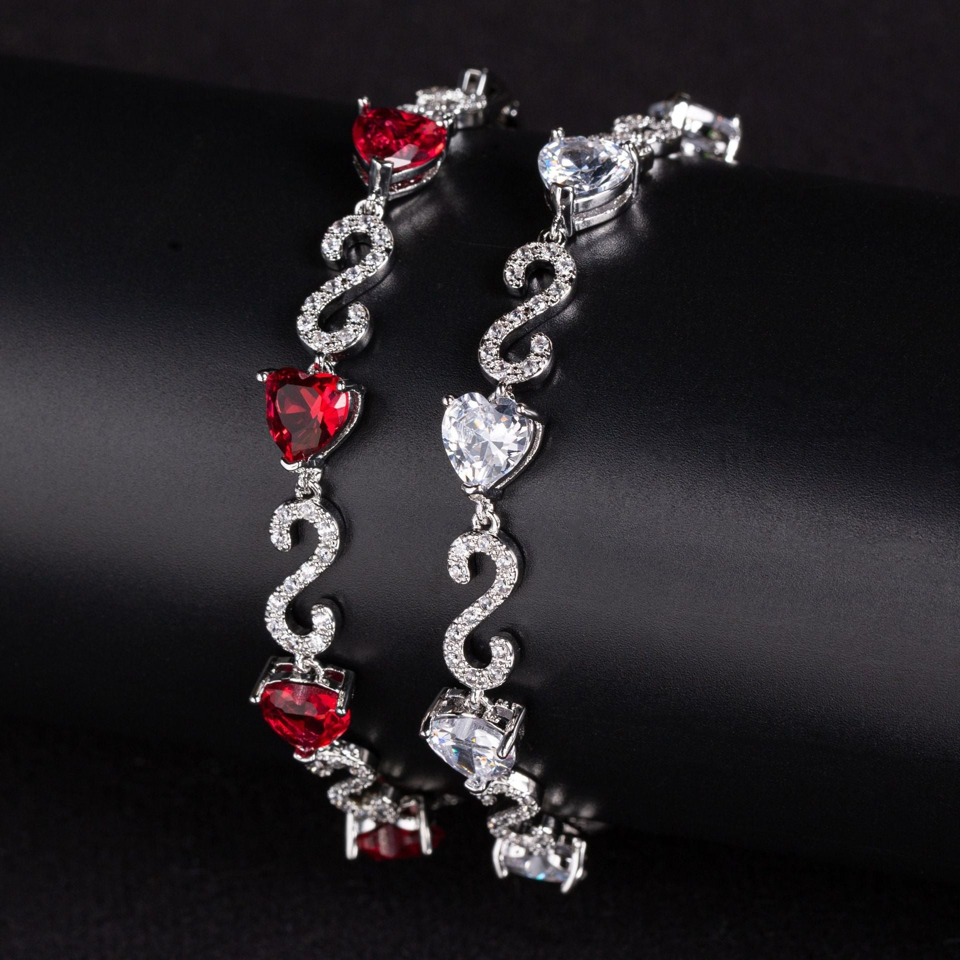 Kaze S925 Number-Spliced Heart Cubic Zirconia Bracelet | Sterling Silver Sparkling Bracelet in 2 Colours