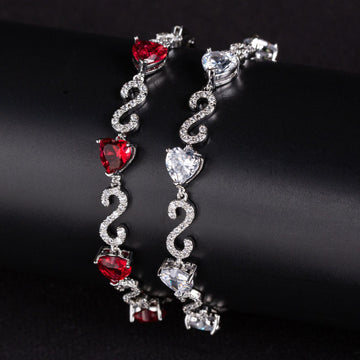 Kaze S925 Number-Spliced Heart Cubic Zirconia Bracelet | Sterling Silver Sparkling Bracelet in 2 Colours