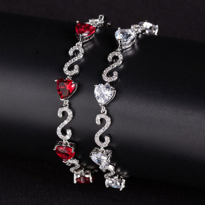 Kaze S925 Number-Spliced Heart Cubic Zirconia Bracelet | Sterling Silver Sparkling Bracelet in 2 Colours