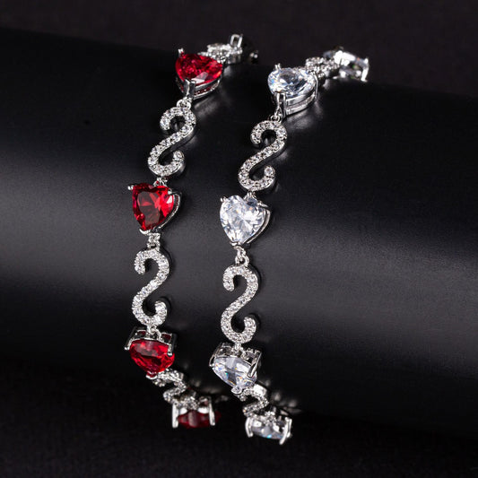 Kaze S925 Number-Spliced Heart Cubic Zirconia Bracelet | Sterling Silver Sparkling Bracelet in 2 Colours