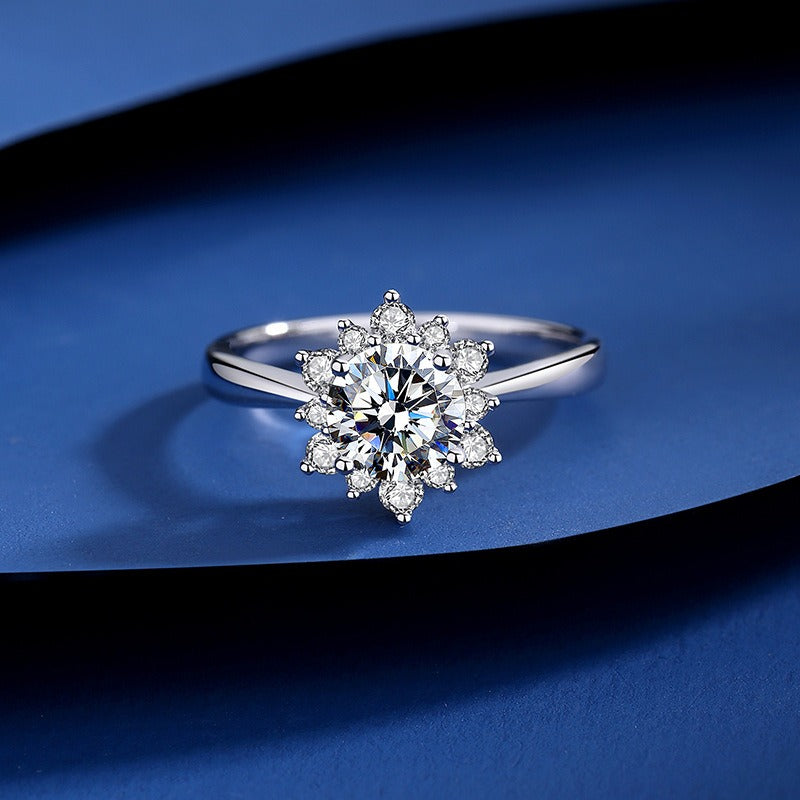 Kaze S925 Sunflower Diamond Zircon Moissanite Ring | Sterling Silver Floral Ring Sizes 5–9 US