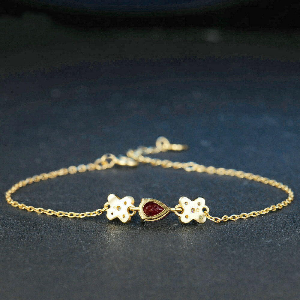 Kaze Natural Ruby Gold S925 Sterling Silver Bracelet | Genuine Ruby Adjustable Bracelet