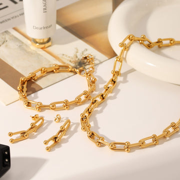 Kaze 18K Gold Horseshoe Chain Bracelet and Earrings Set | Lucky Horseshoe Jewellery in 5 Variants