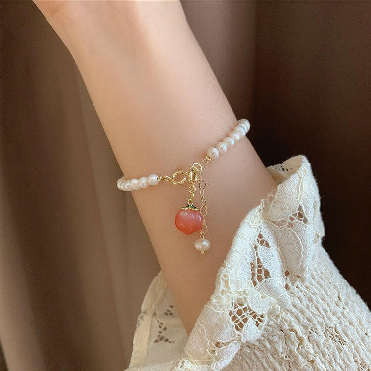 Kaze Freshwater Pearl Peach Tone Bracelet | Adjustable Pearl Chain Bracelet for Women