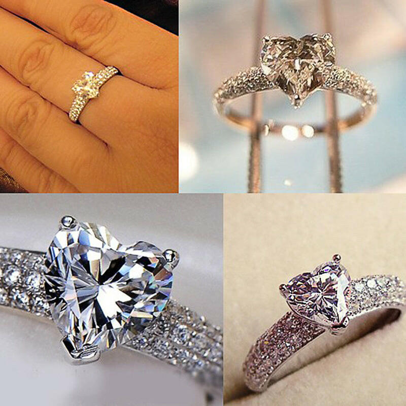 Kaze Heart Shine Geometric Copper Ring | White Gold-Tone Sparkling Ring Sizes 6–10