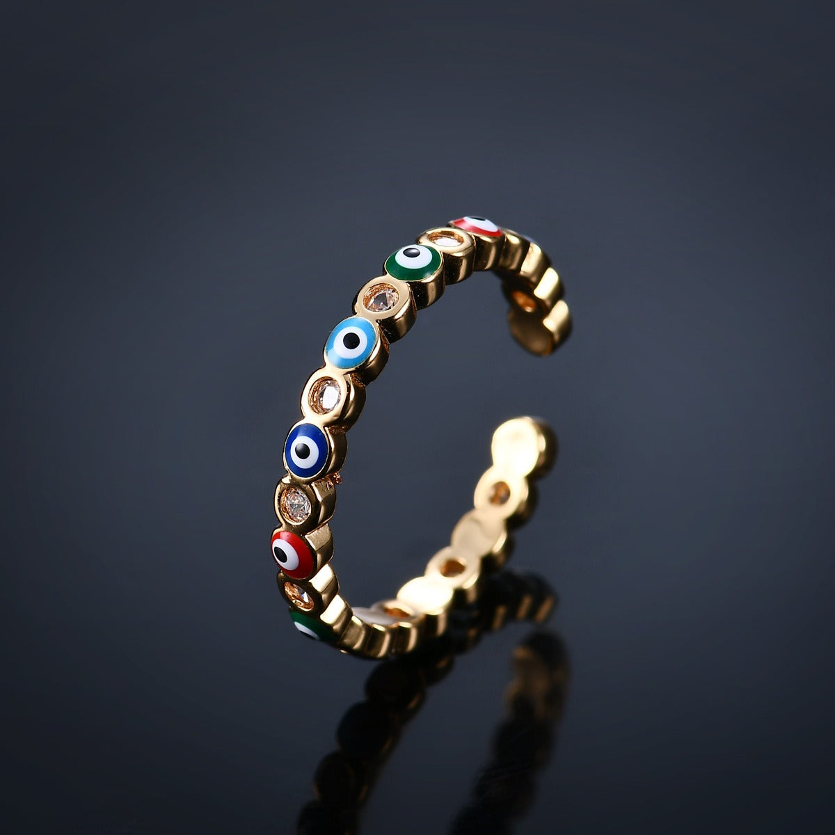 Kaze Exaggerated Eye Design Gemstone Open Ring | 18K Gold Oil-Drip Enamel Ring in 18 Variants Colorful Adjustable