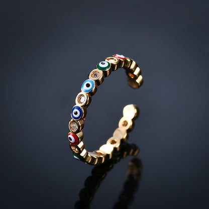 Kaze Exaggerated Eye Design Gemstone Open Ring | 18K Gold Oil-Drip Enamel Ring in 18 Variants Colorful Adjustable