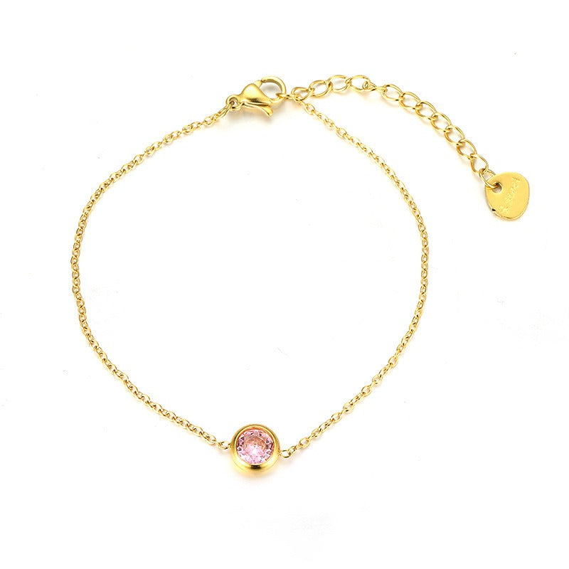 Kaze Multicoloured Zircon Bracelet | 18K Gold Titanium Steel Gemstone Bracelet Pink