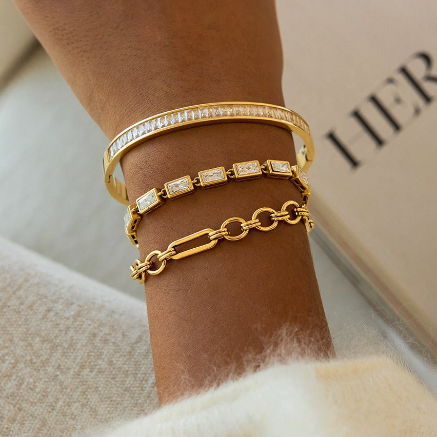 Kaze 18K Gold-Plated Titanium Steel Rhinestone Bracelet | Sparkling Bracelet in 6 Style Variants
