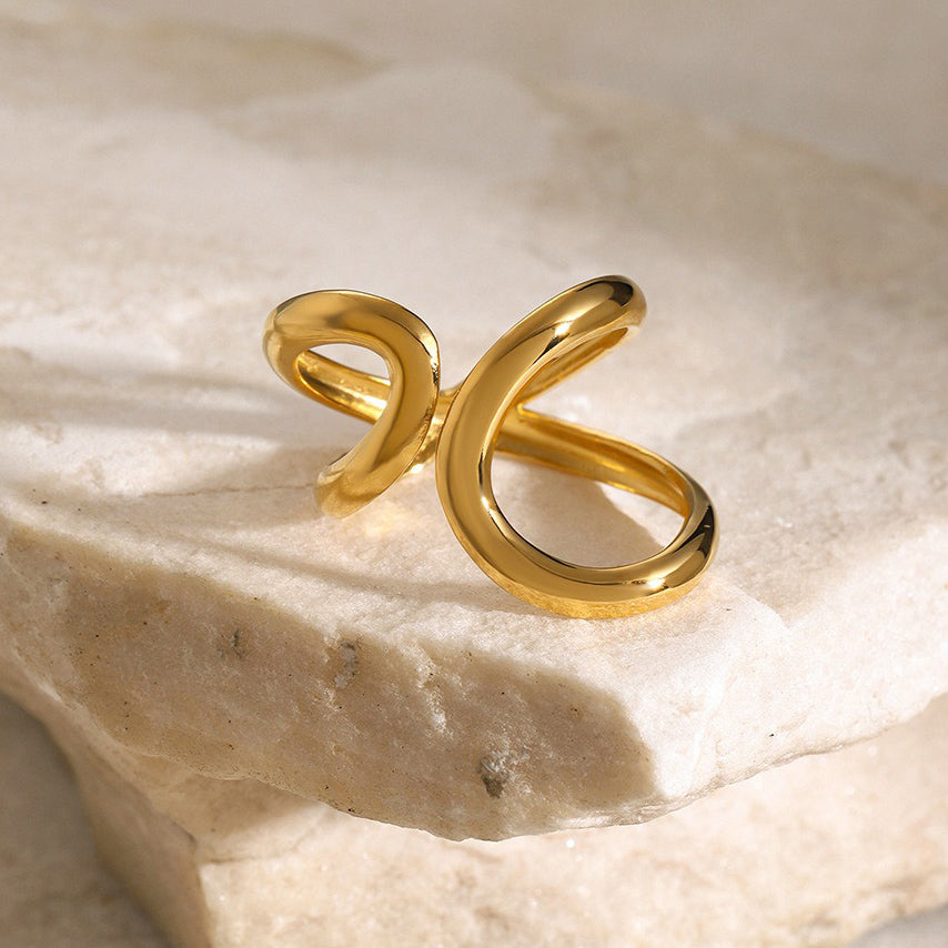 Kaze Unique Geometric Line Design Ring | 18K Gold Minimalist Adjustable Open Ring