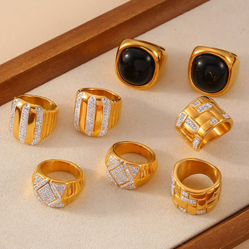 Kaze Noble Geometric Diamond Woven Gemstone Ring | 18K Gold All-Match Ring in 24 Variants