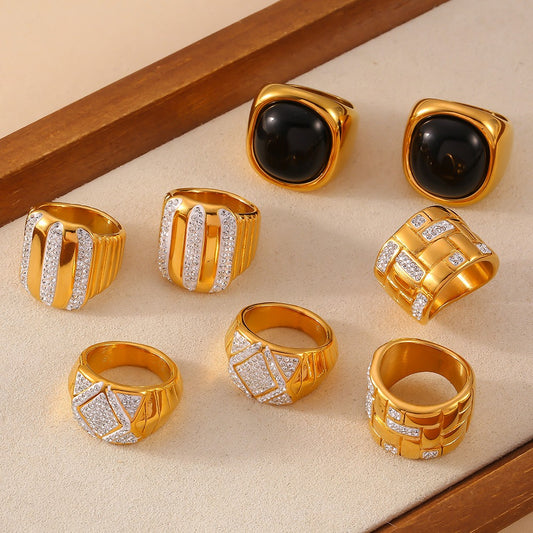 Kaze Noble Geometric Diamond Woven Gemstone Ring | 18K Gold All-Match Ring in 24 Variants