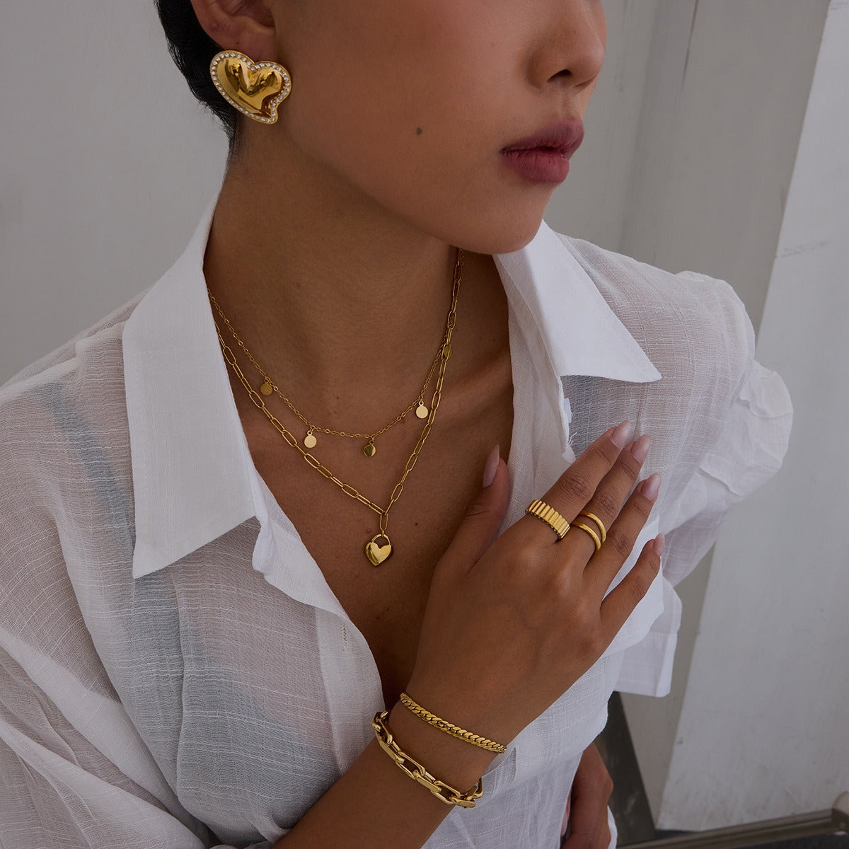 Kaze 18K Gold Heart-Shaped Earrings and Bracelet Set with Zircon Accents | 3-Piece Romantic Jewellery Set