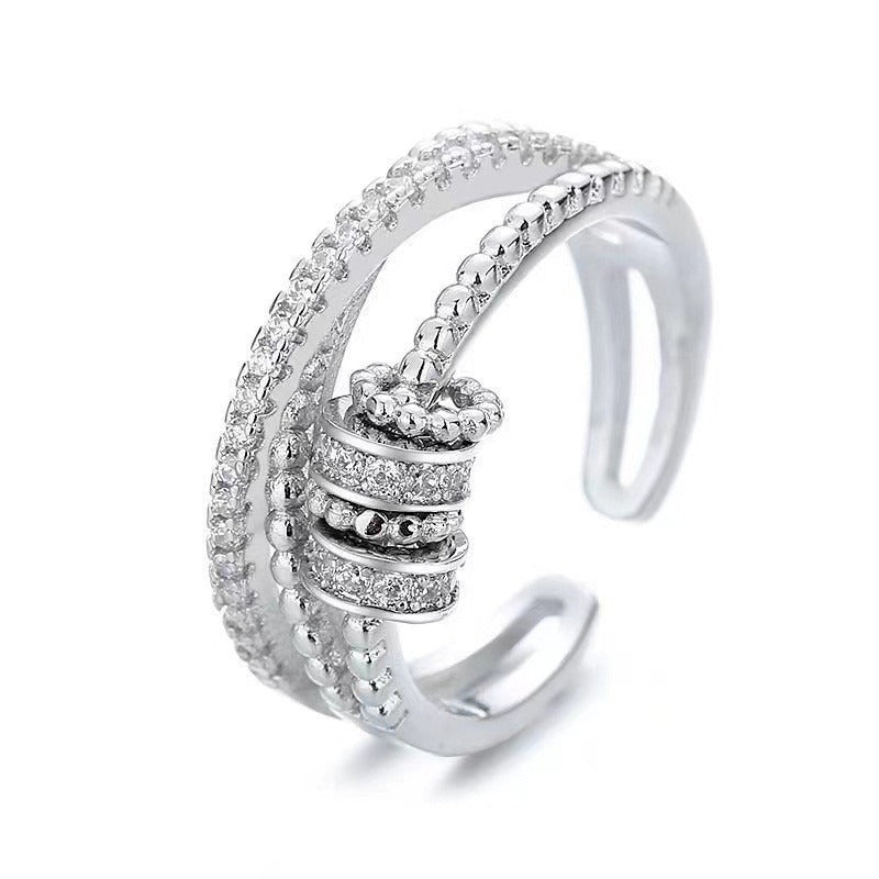 Kaze S925 Silver Adjustable Stress-Relief Zirconia Ring | 18K Gold Sterling Silver Spinner in 6 Styles