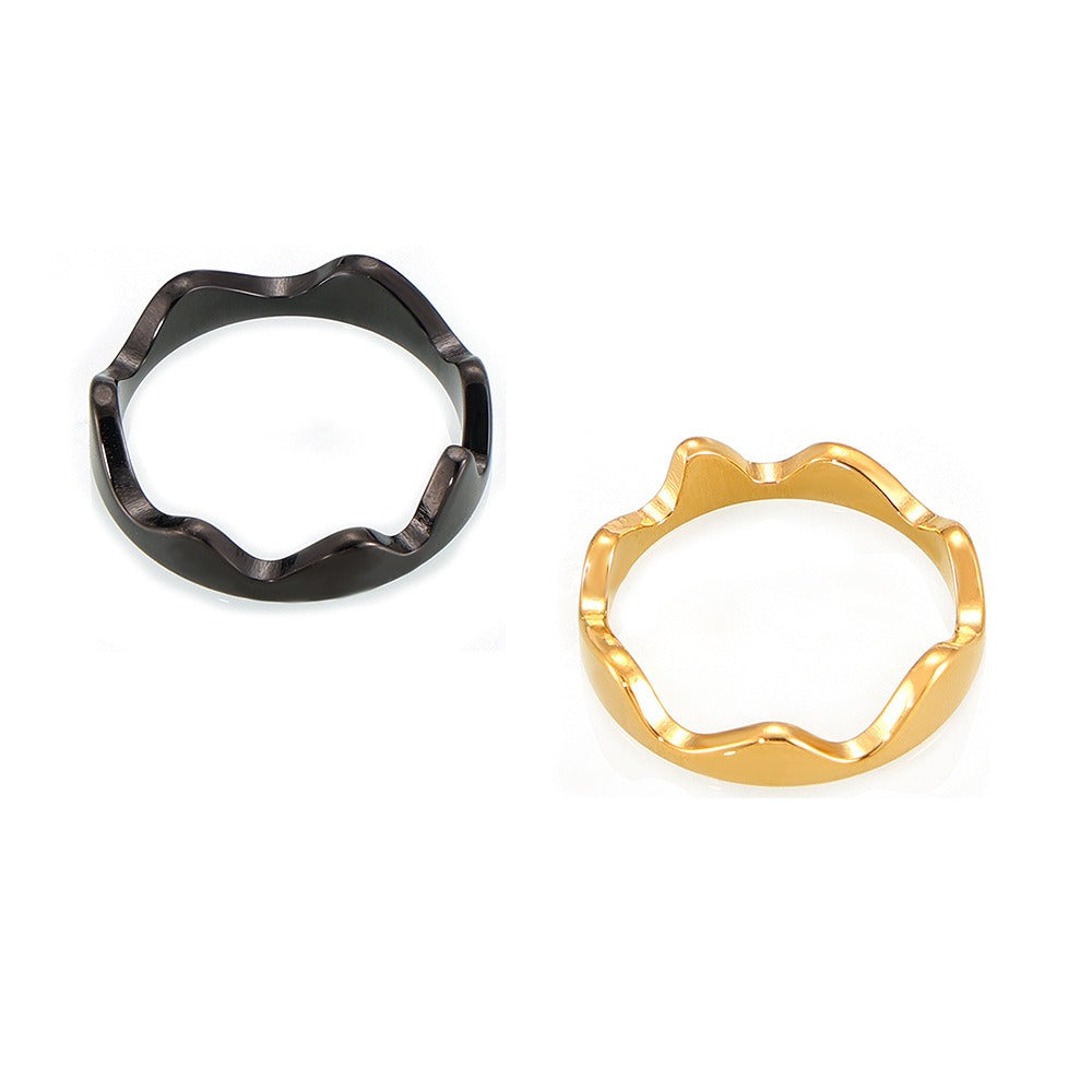Kaze Wave and Crown Accent Ring | 18K Gold Trendy Ring in Gold &amp; Silver Sizes 6–8