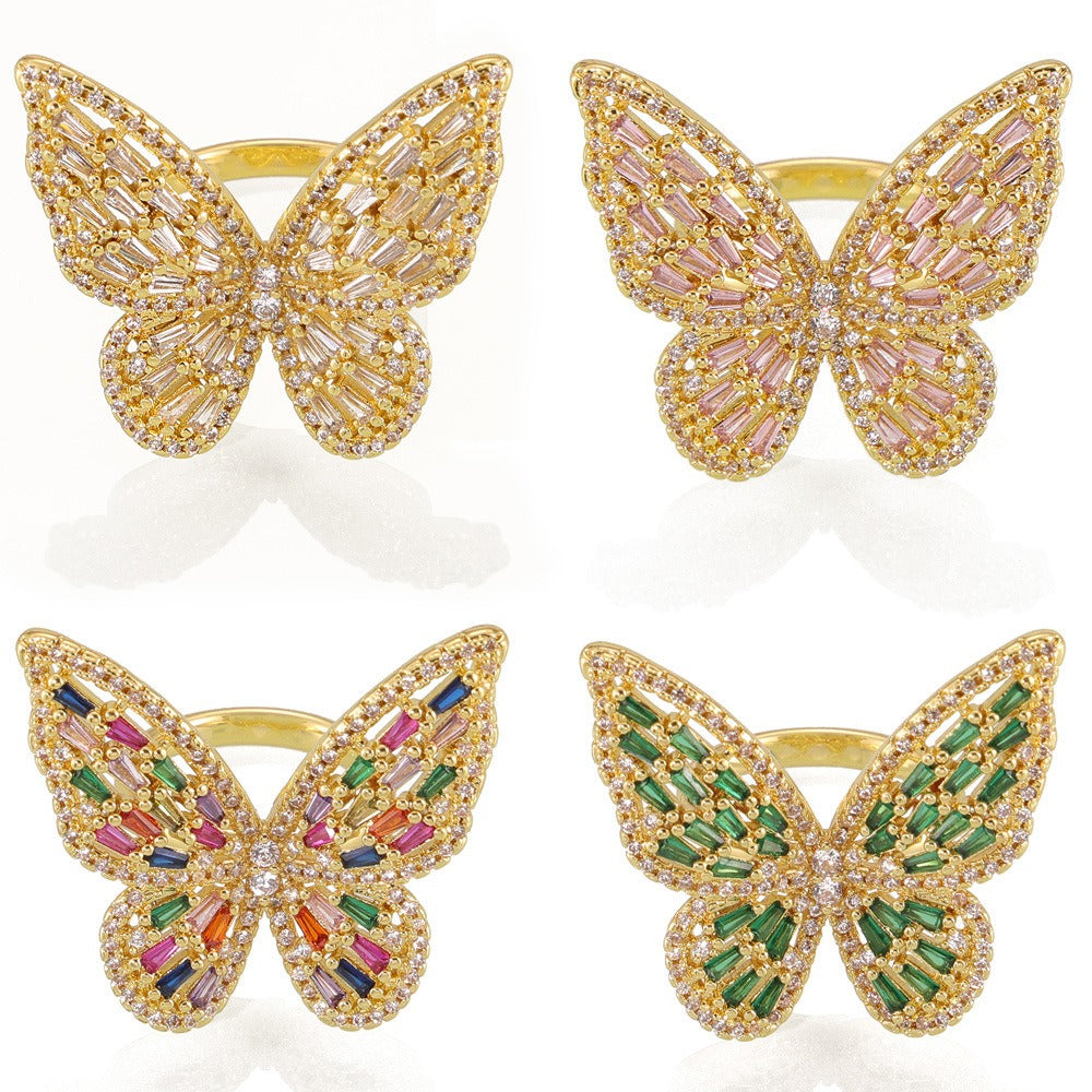 Kaze Butterfly Zircon Ring | 18K Gold Inlaid Zircon Ring for Women