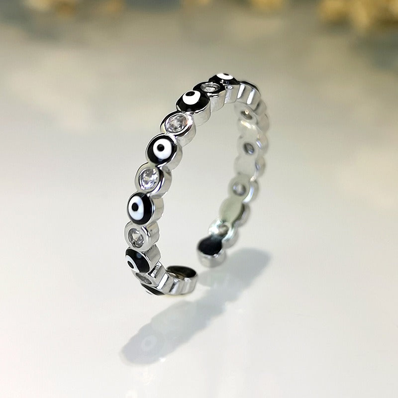 Kaze Exaggerated Eye Design Gemstone Open Ring | 18K Gold Oil-Drip Enamel Ring in 18 Variants