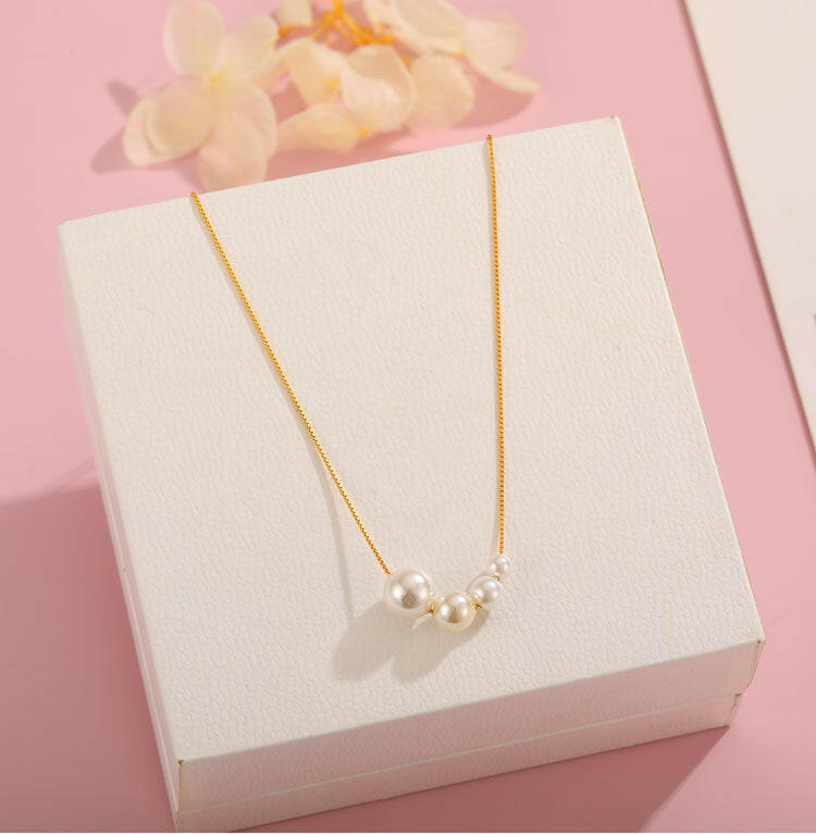 Kaze S925 Minimalist Pearl Pendant Necklace | Sterling Silver Pearl Necklace in Gold &amp; White Gold Yellow Gold Pearl Necklace