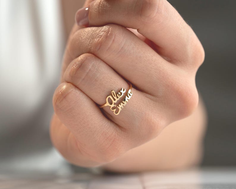 Kaze Personalised Double Name Ring | Custom Open Band Ring for Women