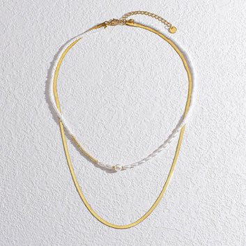Double-Layer White Beaded Pearl Chain Necklace