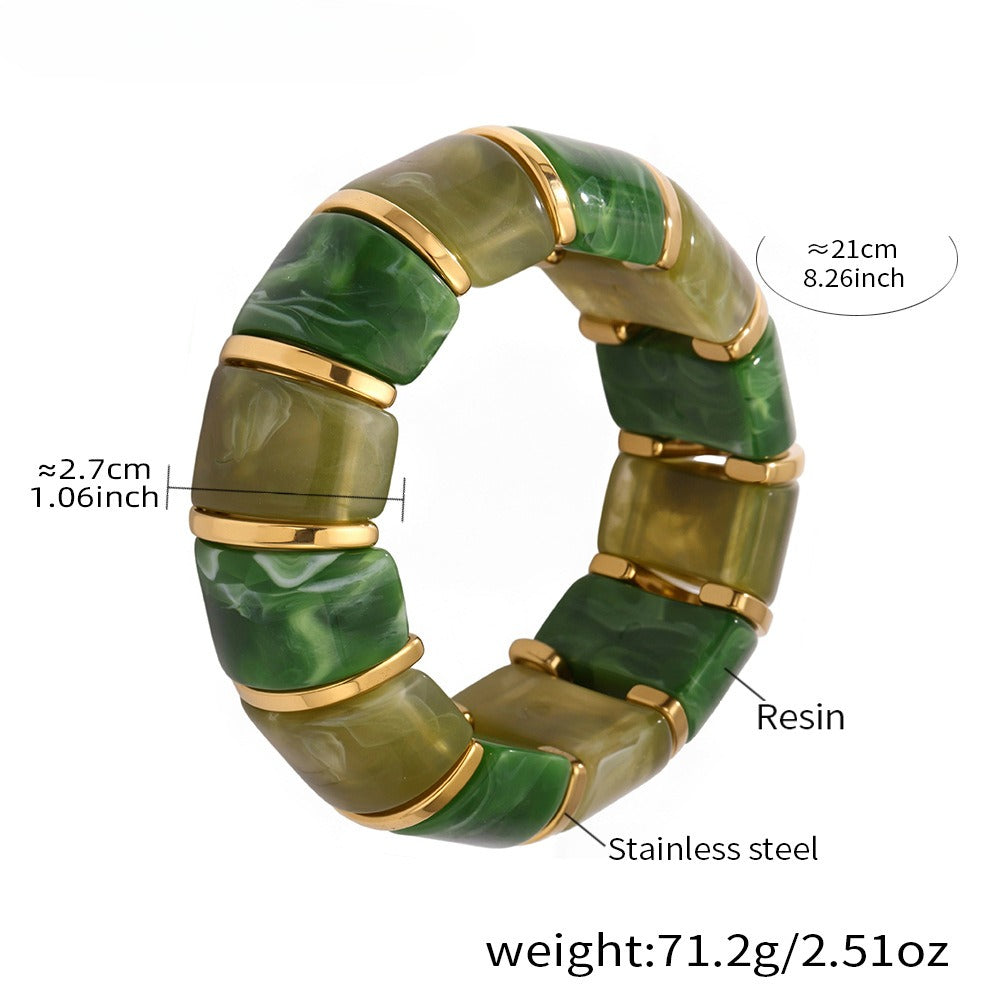Kaze 18K Gold Luxury Resin Elastic Cord Bracelet | Premium Resin Bracelet in 10 Colours Green