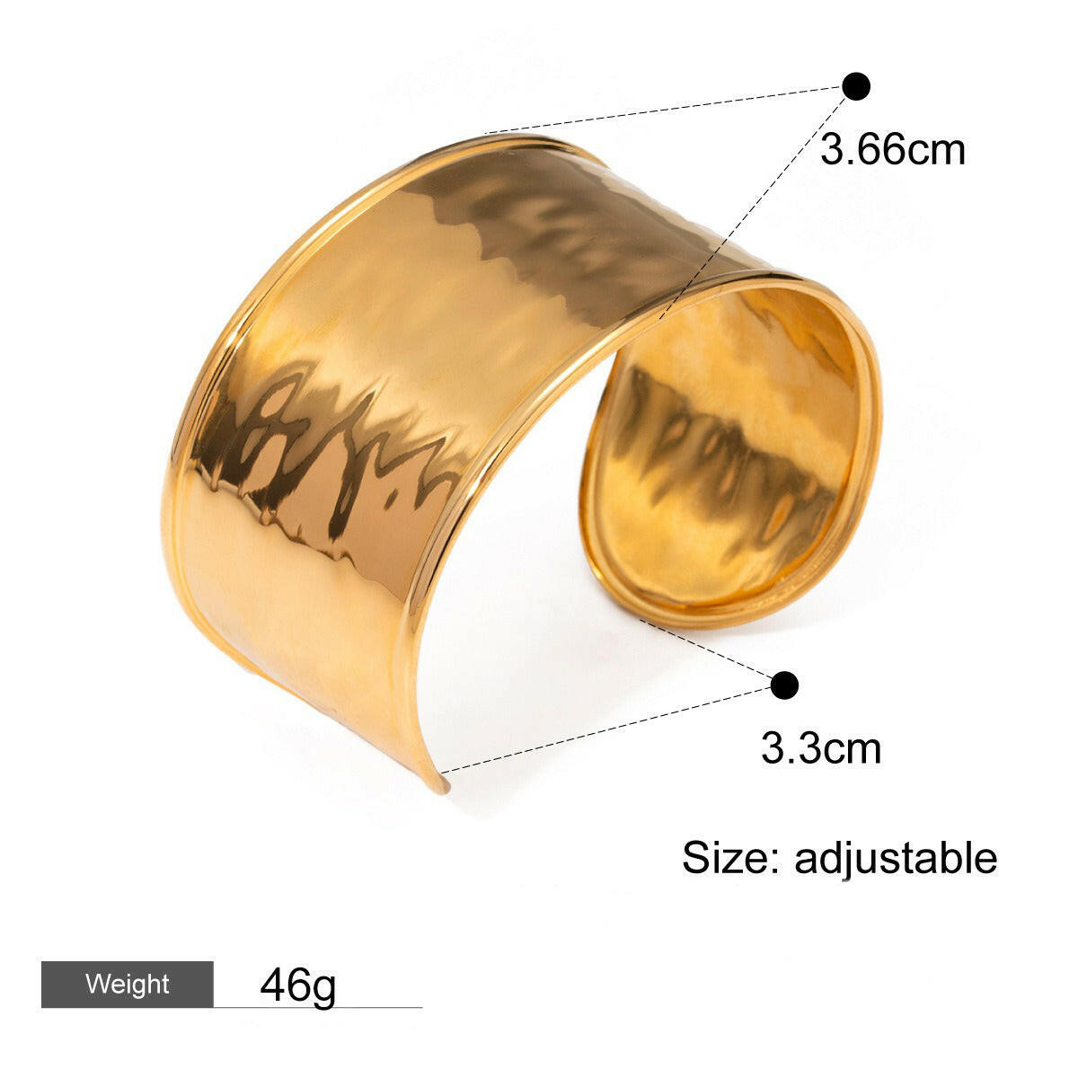 Kaze Wide Textured Gold Bracelet | 18K Gold-Plated Geometric Statement Bangle Style B-32