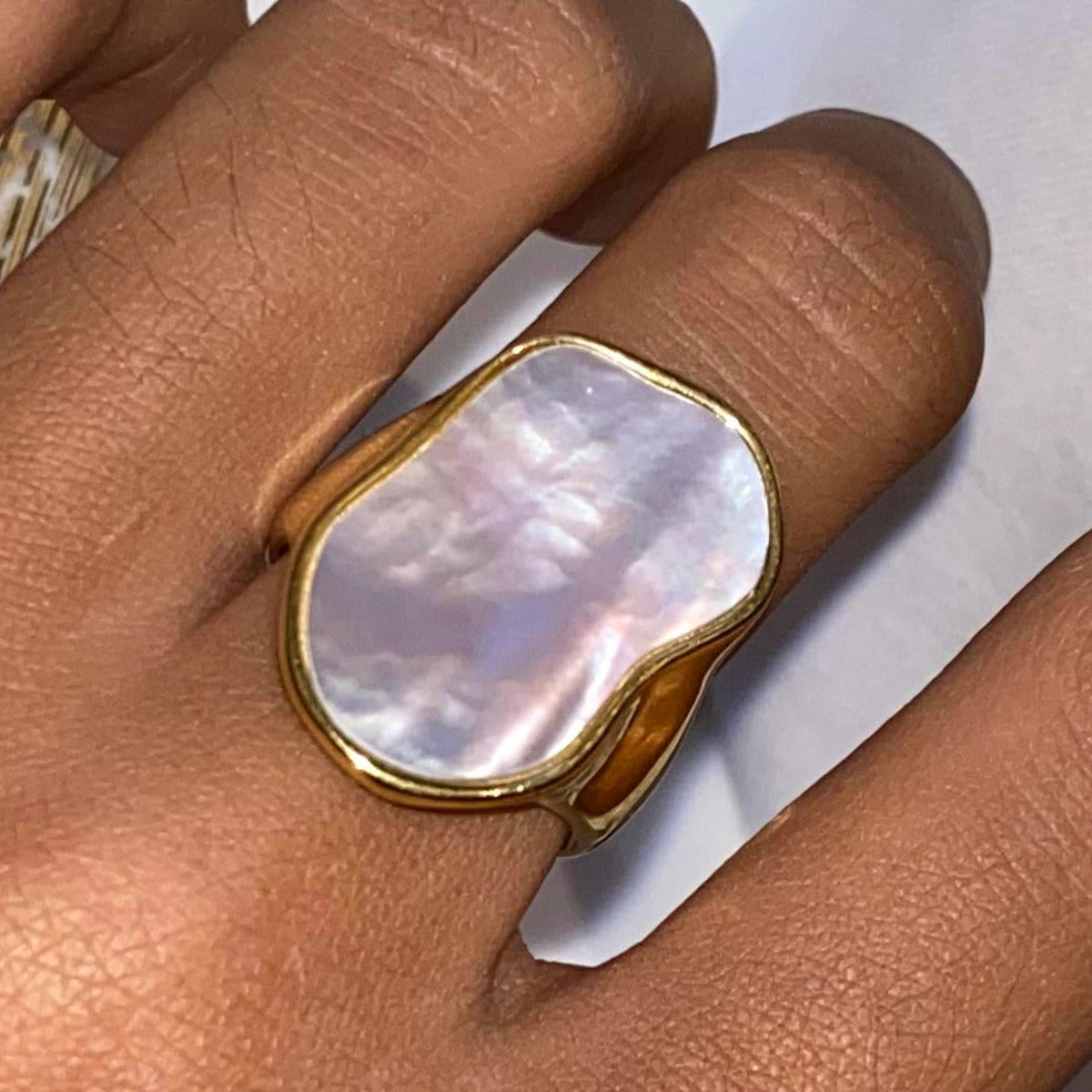 Kaze Geometric Gemstone High-End Open Ring | 18K Gold Luxury Statement Ring Size 7