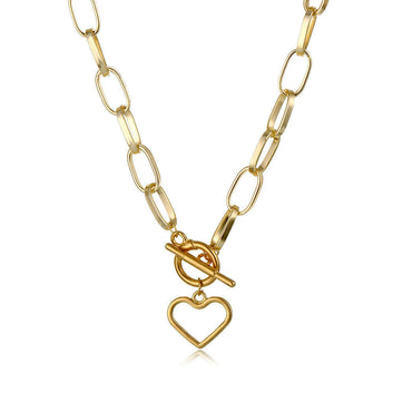 Kaze Retro Hip Hop Heart Buckle Necklace | Gold-Tone Zinc Alloy Statement Necklace