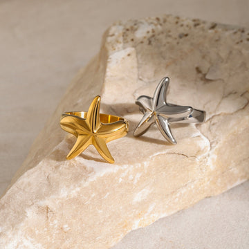 Kaze Starfish Design Beach Style Ring | 18K Gold Coastal Ring in Gold &amp; Silver Sizes 6–8