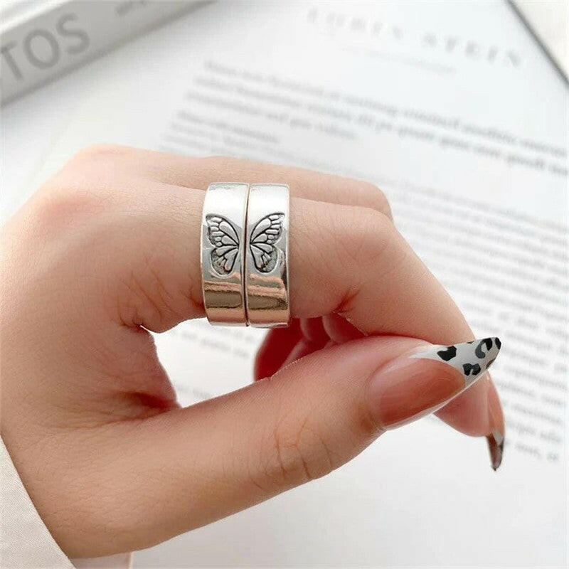Kaze Butterfly and Heart Couple Ring Set | Matching Promise Ring Set Size 8
