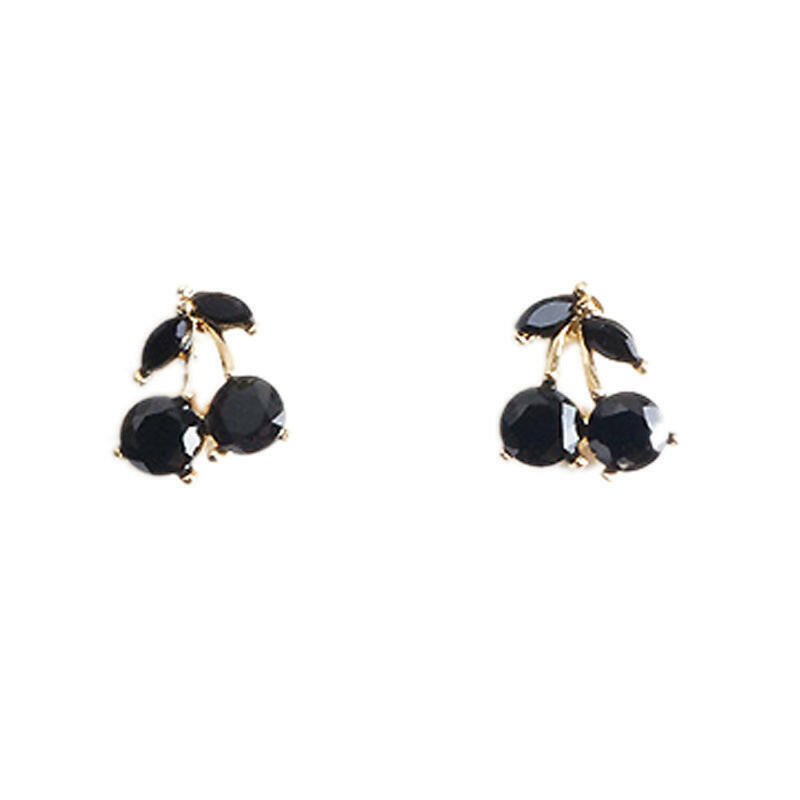 Kaze Cute Cherry Drop Earrings | Black Alloy Gemstone Charm Earrings for Women Black