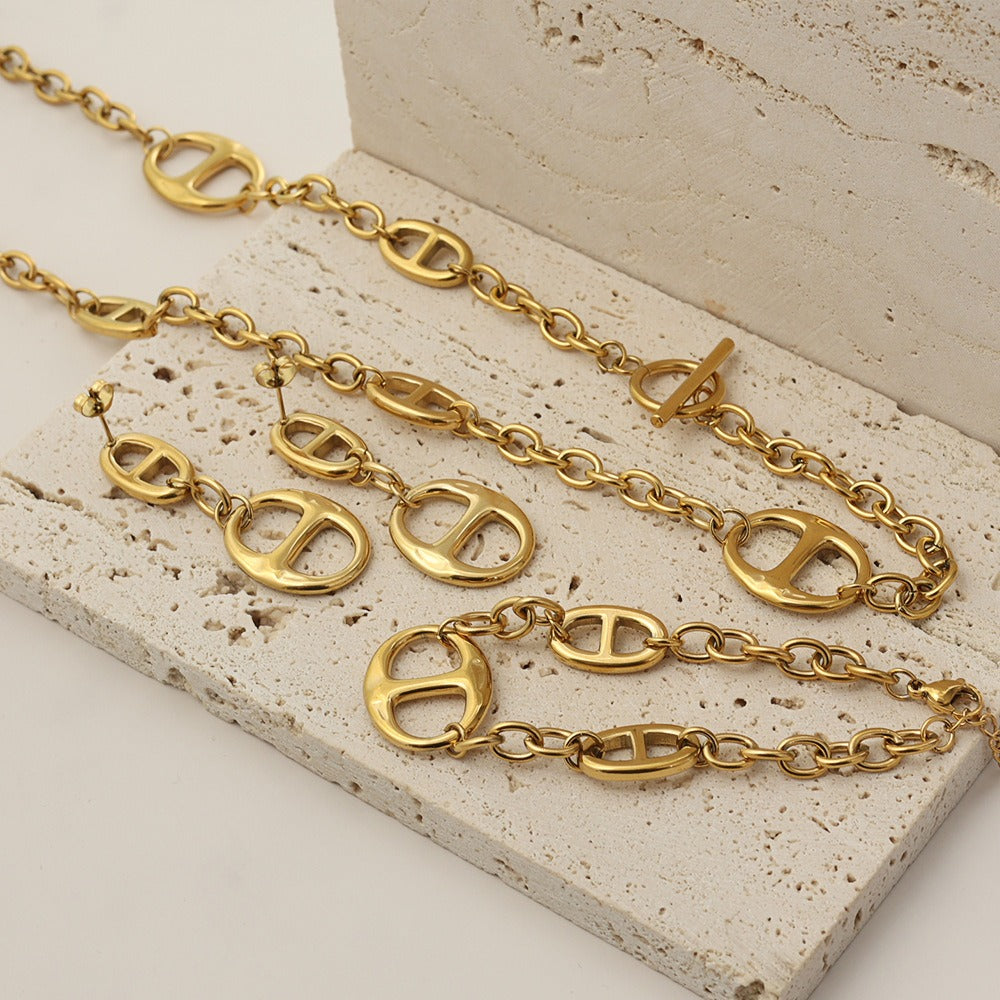 Kaze 18K Gold Geometric Sun Shape Necklace, Bracelet and Earrings Set | 18K Gold &amp; S925 Silver in 6 Variants