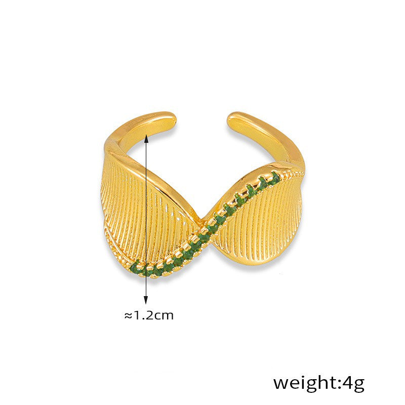 Kaze Simple Twisted Diamond Adjustable Ring | 18K Gold Stainless Steel Ring in White &amp; Green Green Adjustable