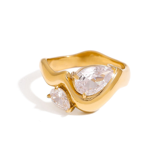 Kaze 18K Gold Zircon Titanium Steel Ring | Sparkling Zircon Ring in Sizes 6, 7 &amp; 8 US