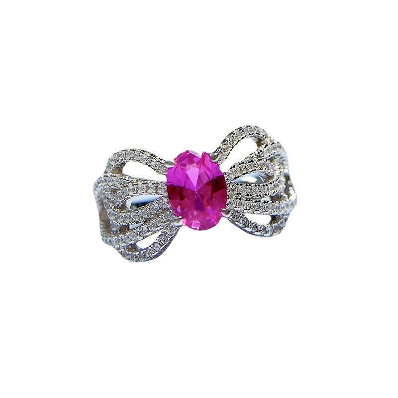 Kaze Bow Lace Ring | Pink Gemstone Lace-Detail Ring for Women