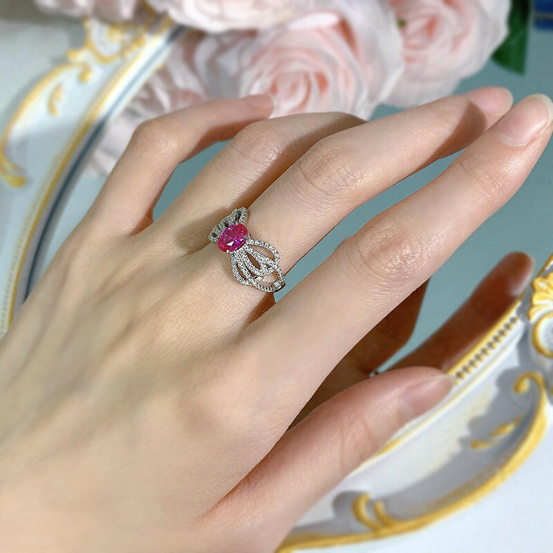 Kaze Bow Lace Ring | Pink Gemstone Lace-Detail Ring for Women