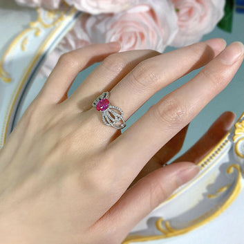 Kaze Bow Lace Ring | Pink Gemstone Lace-Detail Ring for Women