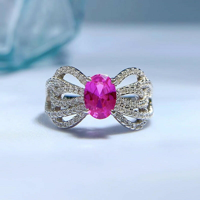 Kaze Bow Lace Ring | Pink Gemstone Lace-Detail Ring for Women