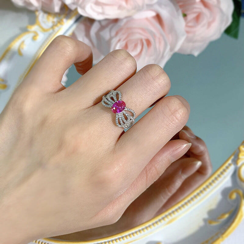 Kaze Bow Lace Ring | Pink Gemstone Lace-Detail Ring for Women