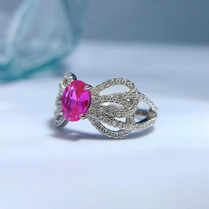 Kaze Bow Lace Ring | Pink Gemstone Lace-Detail Ring for Women
