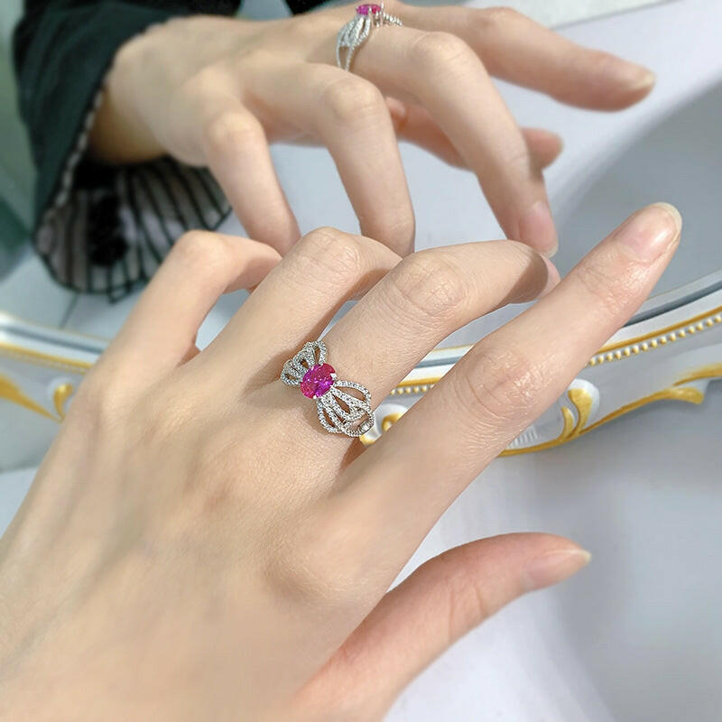 Kaze Bow Lace Ring | Pink Gemstone Lace-Detail Ring for Women
