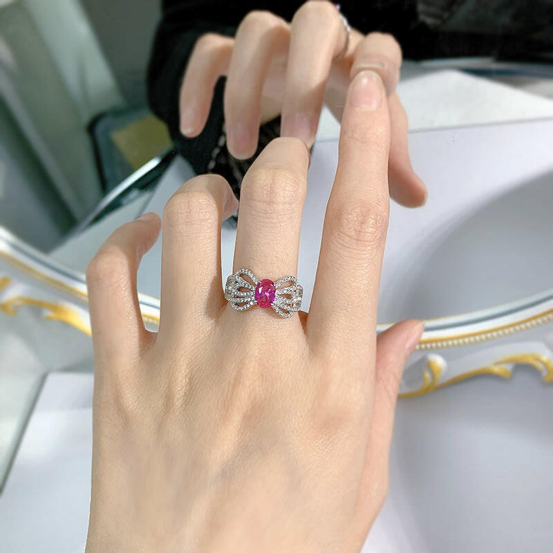 Kaze Bow Lace Ring | Pink Gemstone Lace-Detail Ring for Women