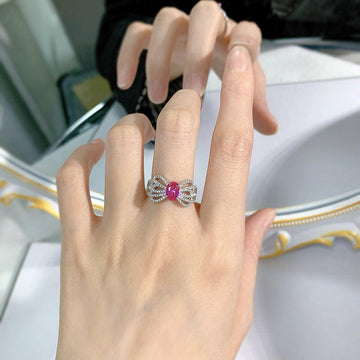 Kaze Bow Lace Ring | Pink Gemstone Lace-Detail Ring for Women