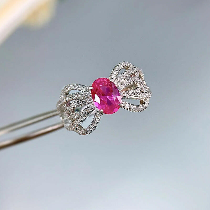 Kaze Bow Lace Ring | Pink Gemstone Lace-Detail Ring for Women
