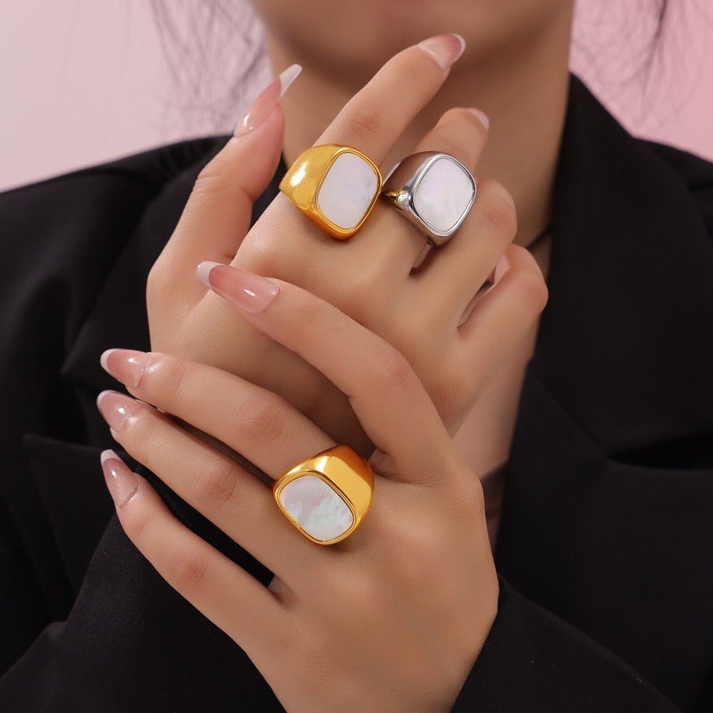 Kaze Elegant Geometric Gemstone Inlay Ring | 18K Gold Adjustable Ring in Gold &amp; Silver