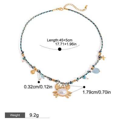 Kaze 18K Gold Crab-Shaped Inlaid Pearl Earring, Necklace and Bracelet Set | Coastal Pearl Jewellery in 3 Variants Necklace